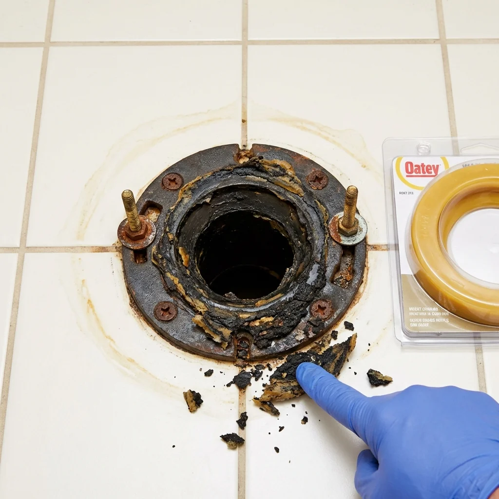 Failed wax ring showing water seepage at the base of a toilet in a Yeagertown, PA home