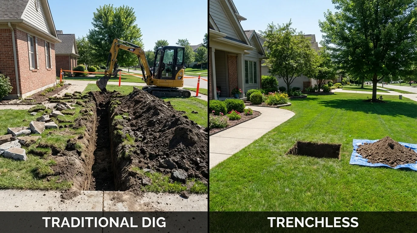Trenchless sewer repair with minimal yard damage versus traditional excavation in Yeagertown, PA